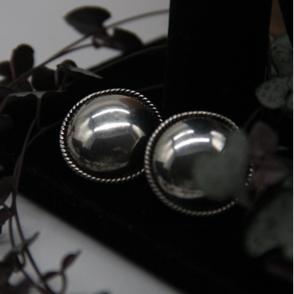 MODERNIST Taxco‎ 925 Handmade Sterling Silver Domed Rope Stud Earrings Mexico